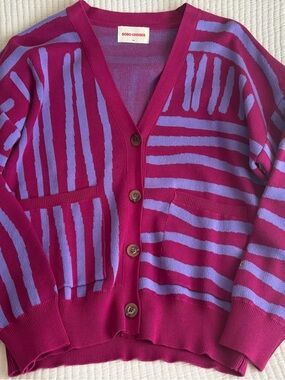 Bobo Choses Fuchsia & Lilac Striped V-Neck Cardigan